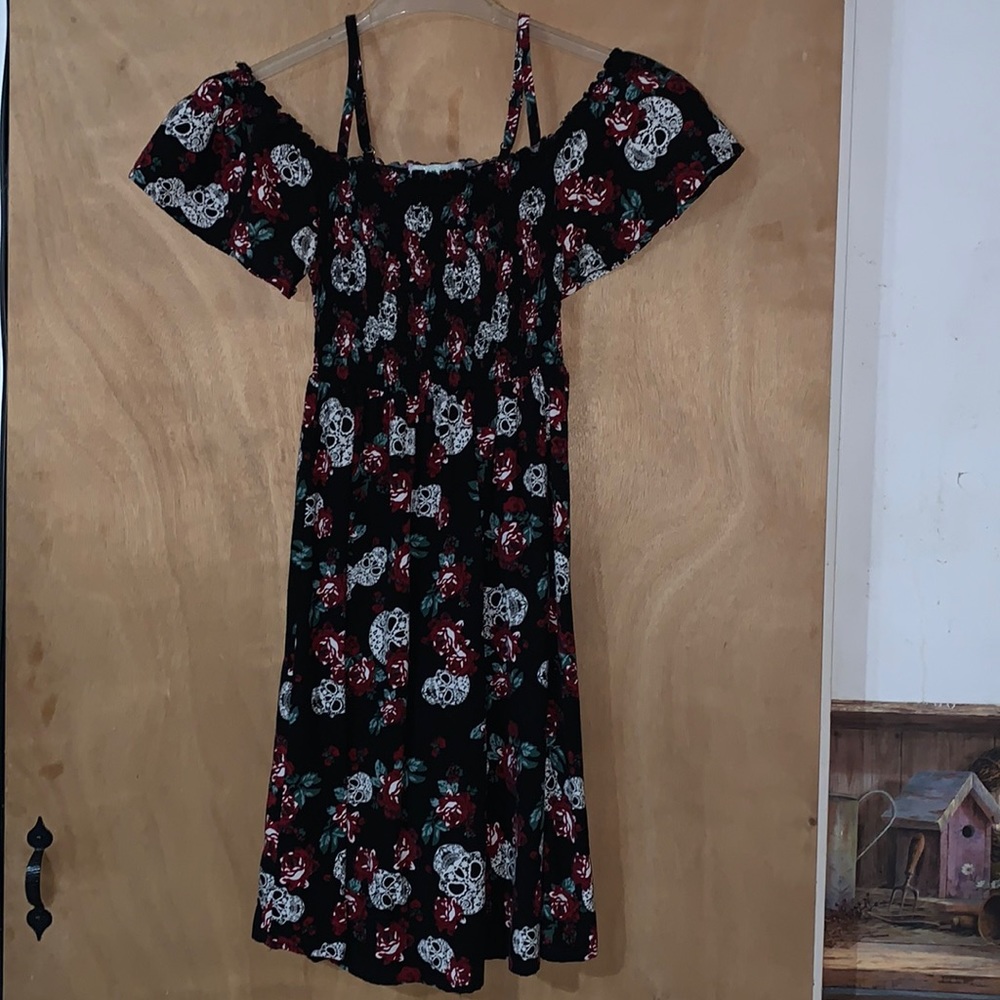 Black, red and white sugar skull dress